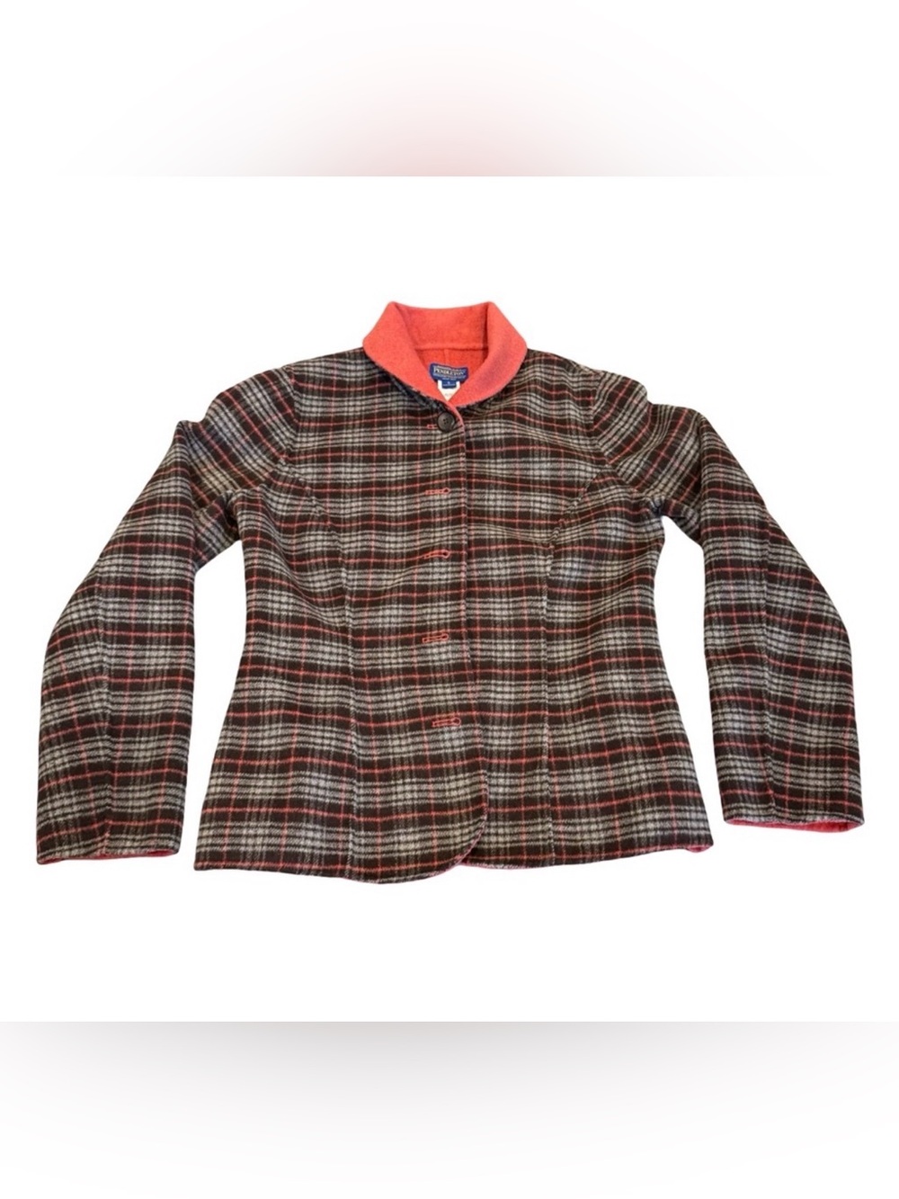 Pendleton Plaid Wool Jacket Small coral lines Black Tailored Button Front